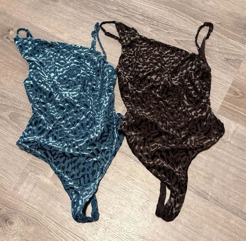 Out From Under Velvet Burnout Asymmetrical Bodysuit Bundle Size S